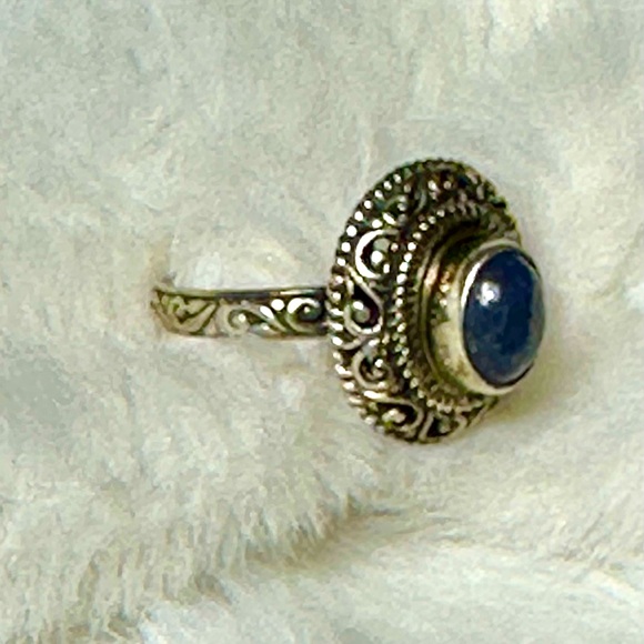 Bali Motif Artisan Crafted Tanzanite & Sterling Ring sz 8 - Picture 3 of 6